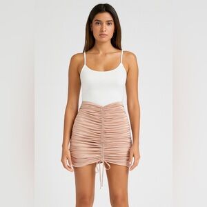 Michael Costello x REVOLVE Ruched Satin Mini Skirt XL Champagne Gathered Silky